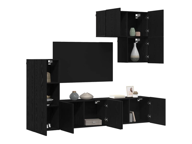 Unité murale de tv 5 pcs chêne noir bois d'ingénierie shl4695  - Conforama C