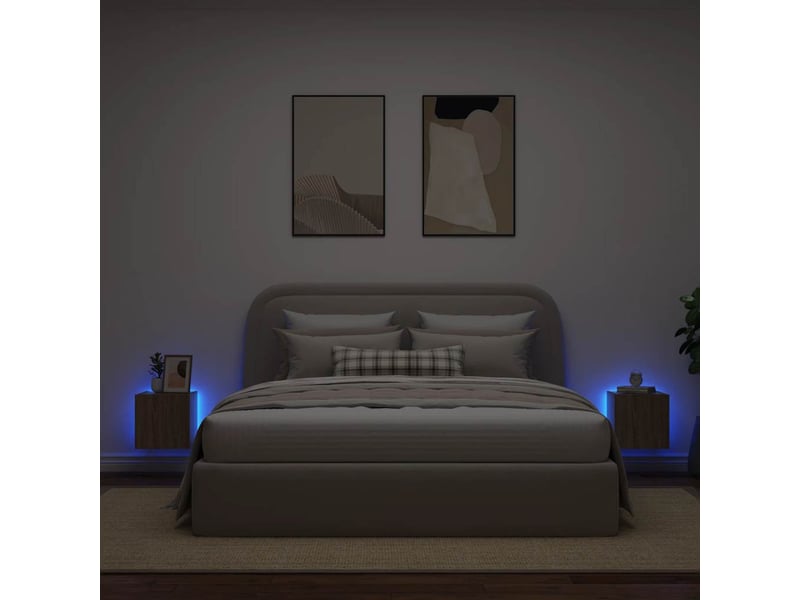  Lot de 2 meuble tv mural avec lumières led chêne sonoma 30,5x35x30 cm  - Conforama C