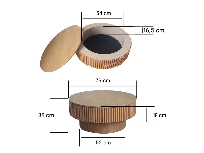  Table basse ronde avec rangement en mdf plaqué bois naturel ø75x35 cm - pangivo  - Conforama C