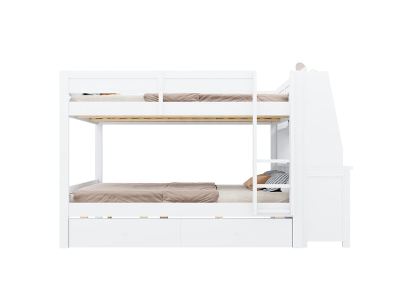  Lit superposé 140 x 200 cm avec bureau, rangements et 2 tiroirs, blancgris  - Conforama A