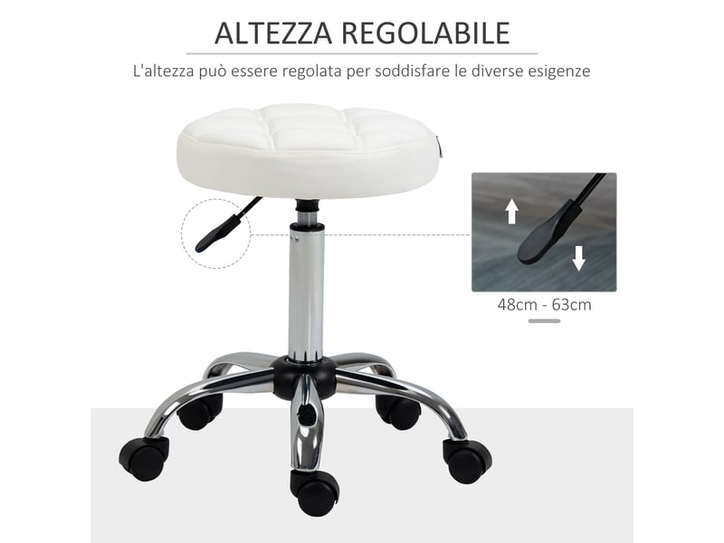  Tabouret pivotant rond à roulettes hauteur réglable et revêtement en simili cuir blanc  - Conforama E