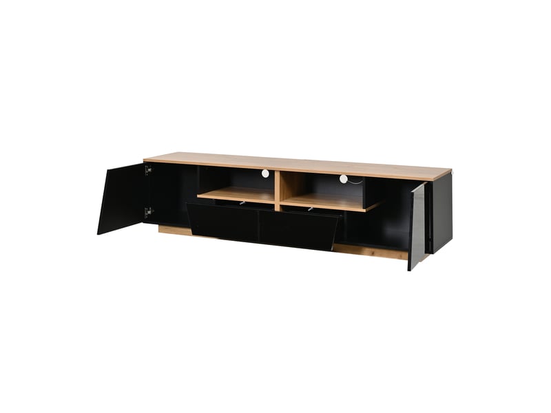  Meuble tv led 2 portes 2 tiroirs noir et coloris bois 180 x 40 x 46 cm N625P324787788S - Conforama B