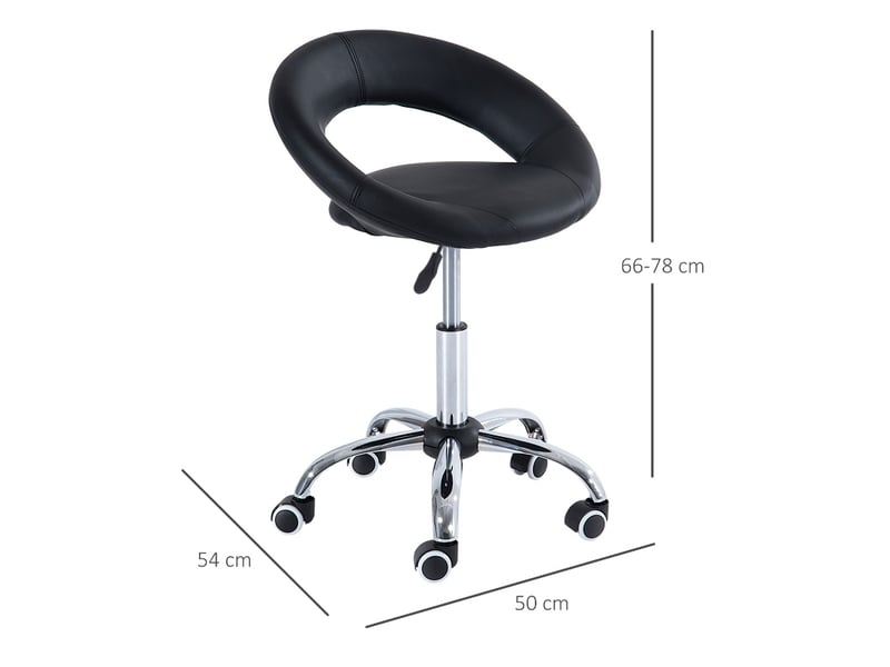  Tabouret de bureau à roulettes noir en cuir régénéré et métal, réglable 45–57 cm, pivotant à 360°, confortable  - Conforama C