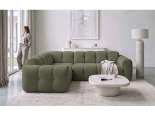 Canapé d'angle gauche fixe MIUFORM Picco 6 places Tissu Vert forêt
