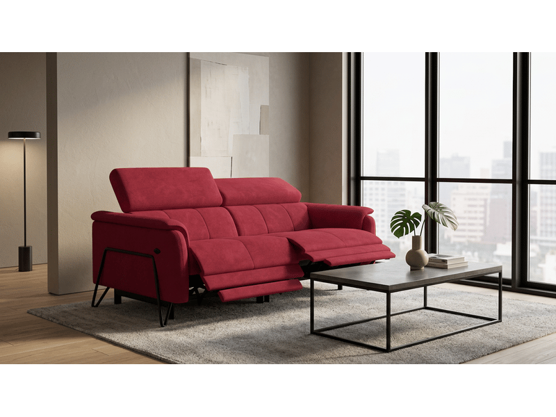  Canapé 3 places roden, 2x relax, tissu velours bordeaux RODEN - Conforama B