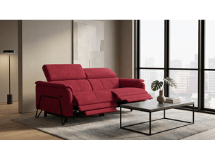 Canapé 3 places roden, 2x relax, tissu velours bordeaux