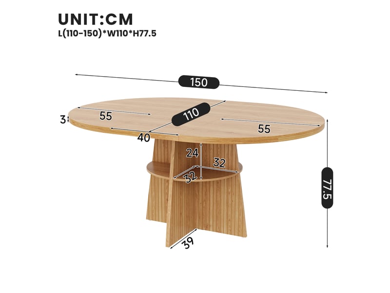 Table à manger extensible 110-150x110x77,5 cm effet bois naturel - Conforama C