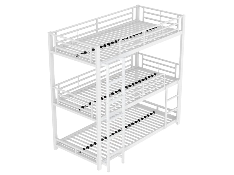 Lit superposé triple 90x200 cm métal blanc – sans matelas – enfants, ados et adultes - Conforama A