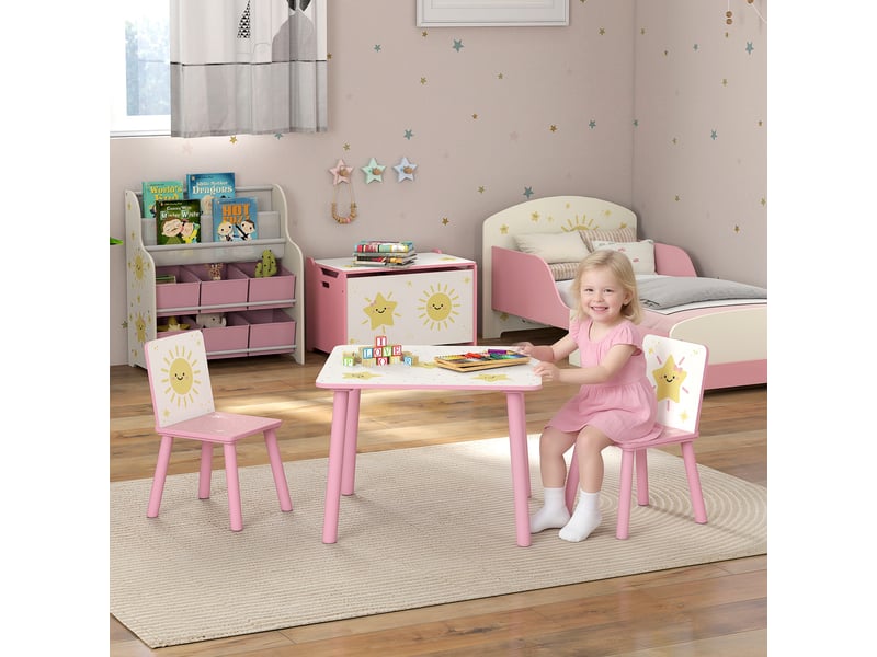 Table enfant avec chaise, ensemble table et 2 chaises enfant en bois, motifs d'étoile, 60 x 60 x 44 cm, rose - Conforama B