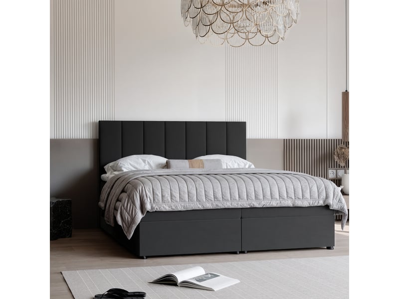  Lit coffre zelto - 180x200 cm - avec matelas et surmatelas - velours doux - noir ZELTO - Conforama B