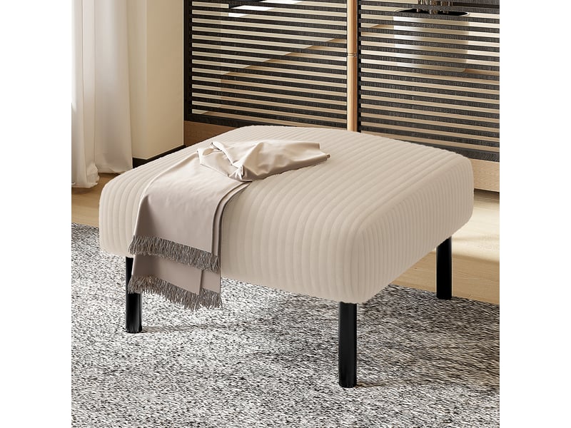  Pouf repose-pieds velours côtelé noir, structure métal, 56x51x39 cm, multifonction  - Conforama E