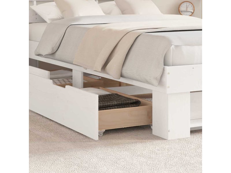  Lit double- lit adulte -  cadre de lit avec tiroir blanc 135 x 190 cm pin massif  - Conforama C