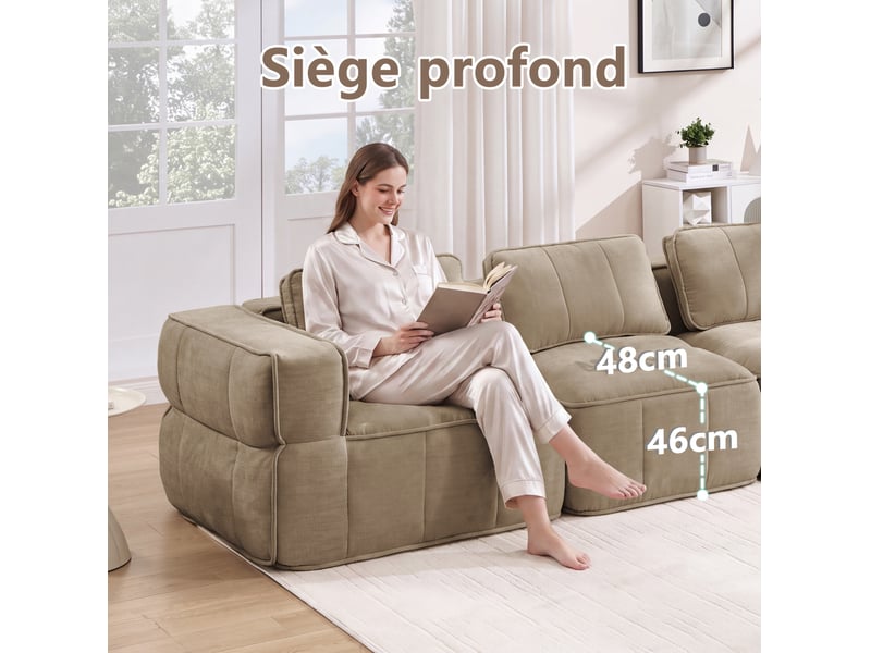  Canapé modulable 3 places en polyester beige, sans montage  - Conforama D