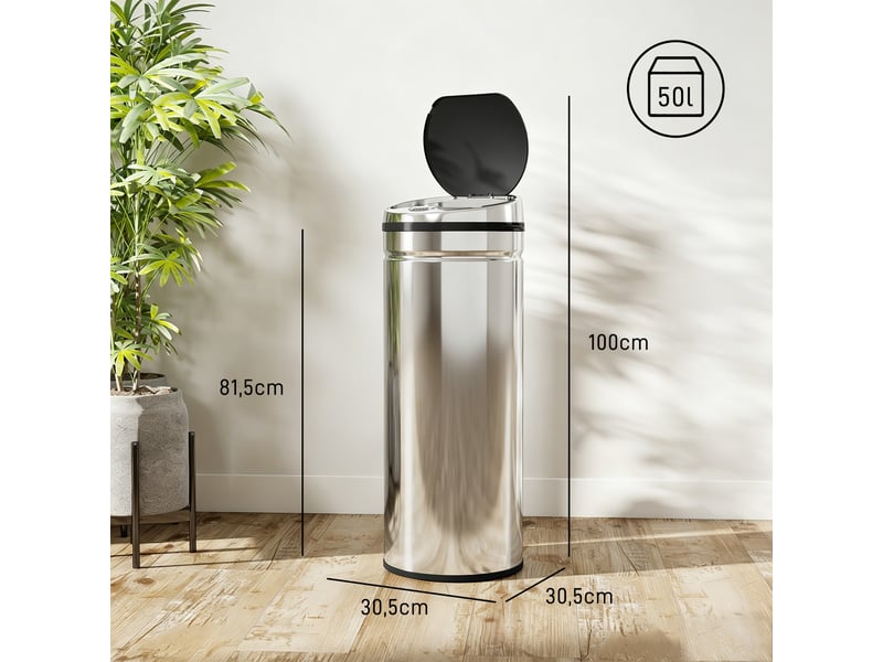  Poubelle automatique à capteur infrarouge 50 l en métal inoxydable ø 30,5 x h 81,5 cm  - Conforama C