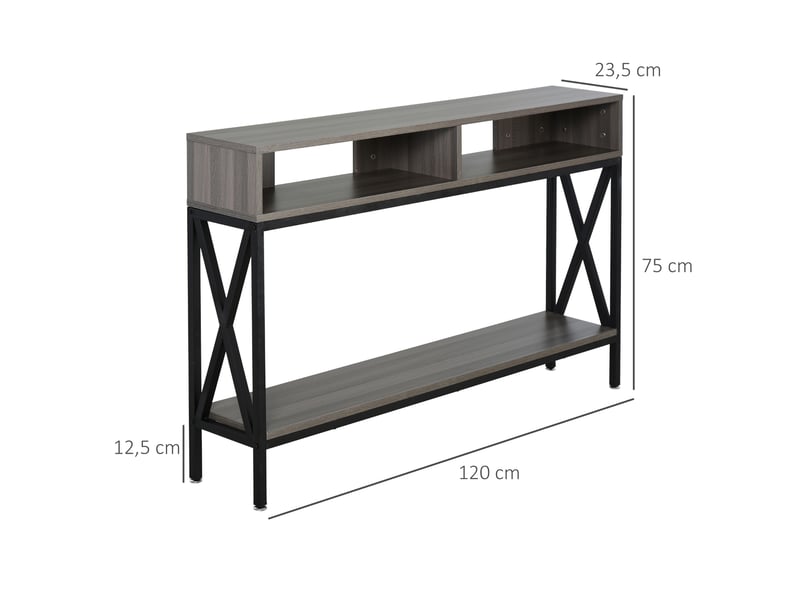 Table console table d'entrée industriel multi-rangements 120 x 23,5 x 75 cm gris bois  - Conforama C