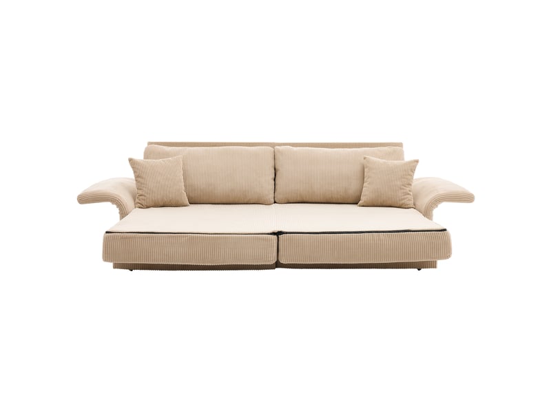  Canapé convertible 2 places à couchage occasionnel avec coussins en velours côtelé beige, 202 × 84 × 62 cm  - Conforama A