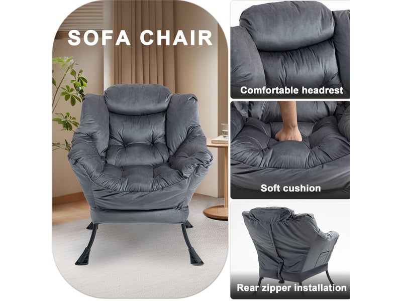  Fauteuil relax gris foncé à structure métal avec poche latérale et soutien de la nuque pour vos moments détente  - Conforama E