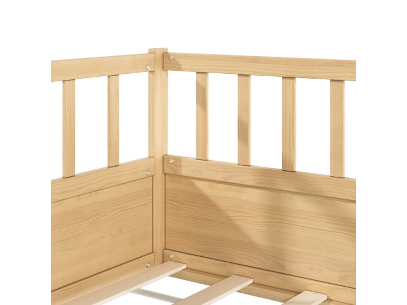  Lit enfant 90x200 cm en pin massif naturel avec barrière de sécurité et sommier style montessori  - Conforama W