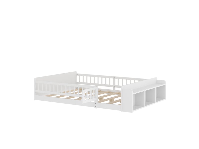  Lit enfant 140x190 cm blanc en bois de pin et mdf avec rangement ouvert  - Conforama R