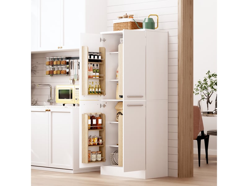  Armoire de cuisine haute blanche, garde-manger 4 portes, étagères réglables, 76x42x180cm  - Conforama D