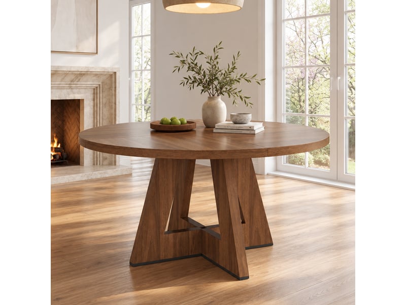  Table à manger ronde 120x120x75cm pour 4 à 6 personnes, design classique, style scandinave minimaliste, noyer, sans chaises evarich - Conforama B