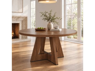 Table à manger ronde 120x120x75cm pour 4 à 6 personnes, design classique, style scandinave minimaliste, noyer, sans chaises
