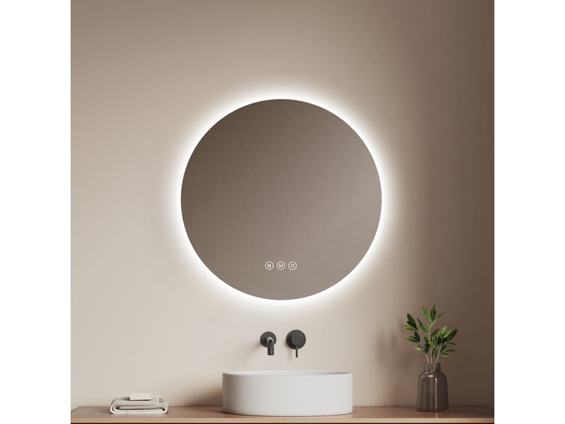 Emke miroir de salle de bain led rond diamètre 50 cm, anti-buée, rétro-éclairage sans cadre, interrupteur tactile, 3 couleurs de lumière - Conforama B
