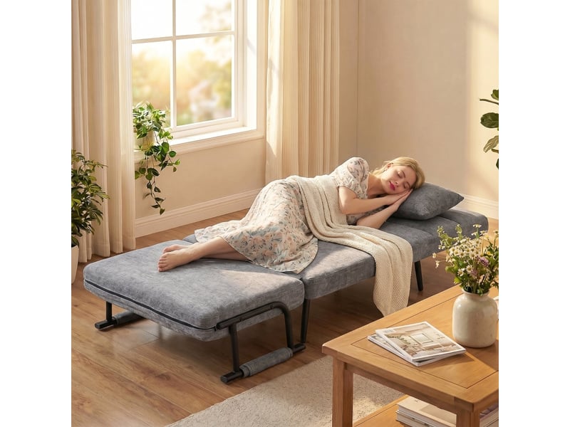 Fauteuil convertible 3 en 1 gris en tissu chenille, dossier réglable, fauteuil lit 1 place pour petit espace et chambre d'appoint - Conforama B