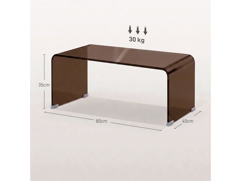  Table basse en verre, table de salon rectangulaire design moderne avec bords arrondis sûrs, marron transparent  - Conforama C