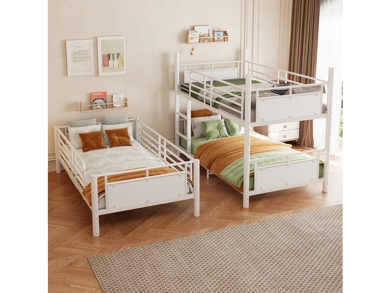 Lit superposé triple 90x200 cm avec 2 échelles, coloris blanc  - Conforama E