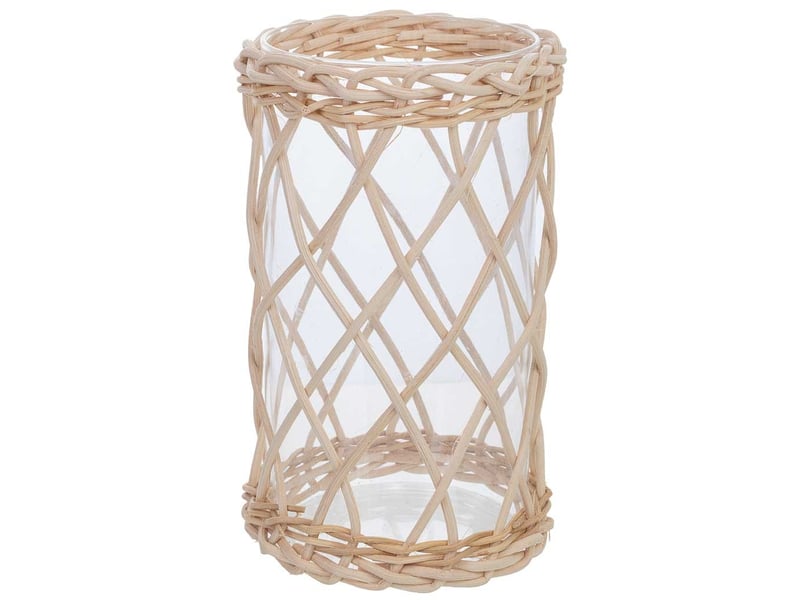  Bougeoir en verre doublé de fibres naturelles brunes, d9 x 17h cm  - Conforama A