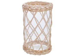 Bougeoir en verre doublé de fibres naturelles brunes, d9 x 17h cm