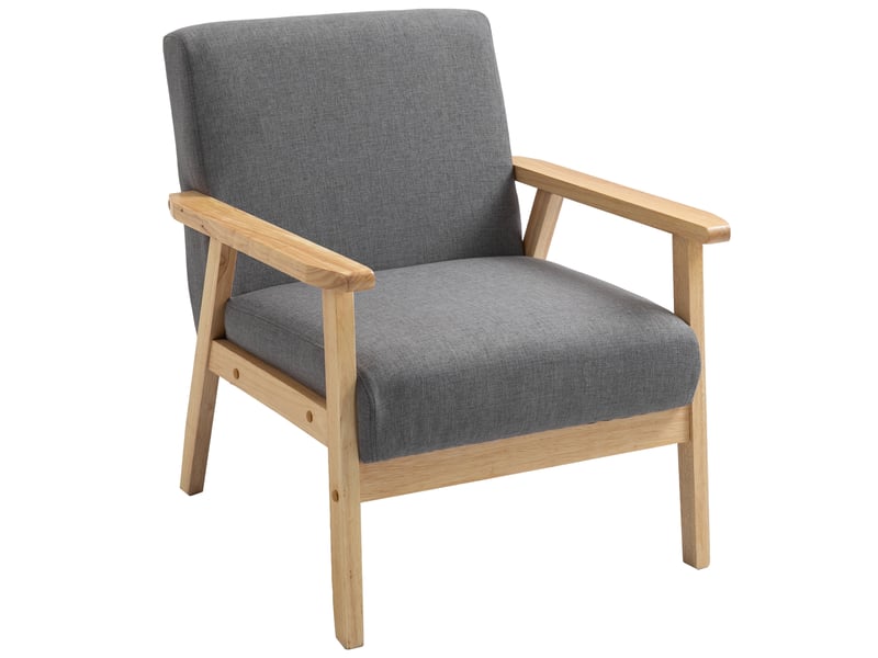  Fauteuil en bois massif et tissu aspect lin gris et naturel 64 x 70 x 72 cm  - Conforama B