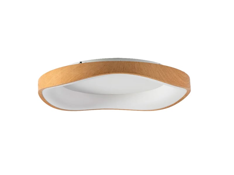  Plafonnier led ondulé ø50 cm 40w 5000 lm cct 3000k-6000k métal effet bois avec diffuseur acrylique, design moderne nordique  - Conforama A