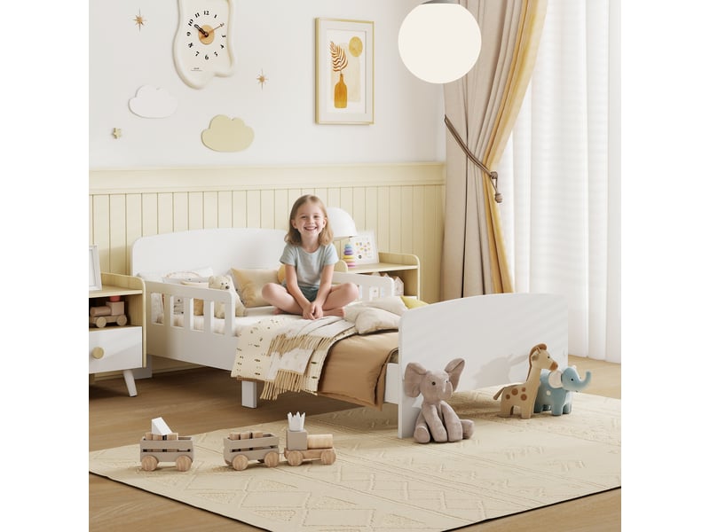  Lit enfant avec barrières de sécurité, lit pour tout-petits de 3 à 8 ans, mdf, blanc  - Conforama B