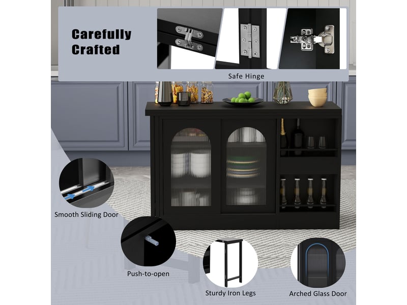  Table de bar extensible 360° avec rangement - lpospi - réversible en mdf noir 121,5 × 40 × 76,7 cm  - Conforama E