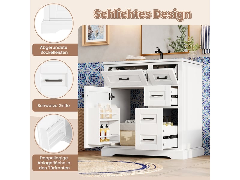  Meuble sous-vasque sur pied avec vasque en céramique blanc 76 x 47 x 82 cm  - Conforama D