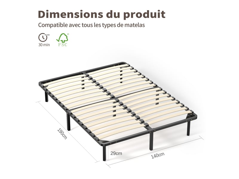 Ensemble matelas en mousse + sommier à lattes 160x200cm, epaisseur du matelas 16cm - Conforama D