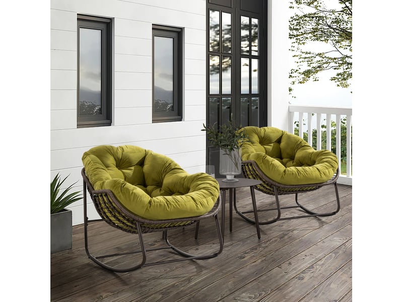  Chaise à bascule d'extérieur 78x106x90 cm dossier courbé métal olive  - Conforama E