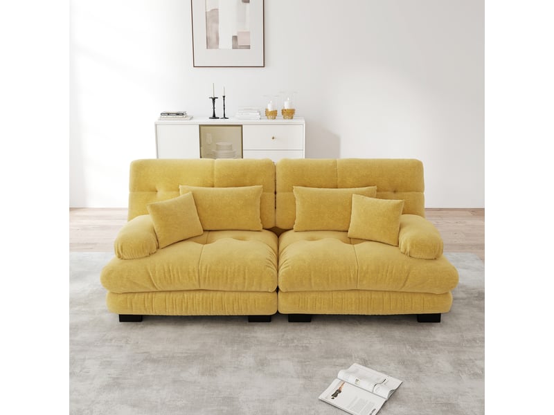  Canapé d'angle, canapé 2 places – jaune, coussins inclus, en chenille, style cloud  - Conforama R