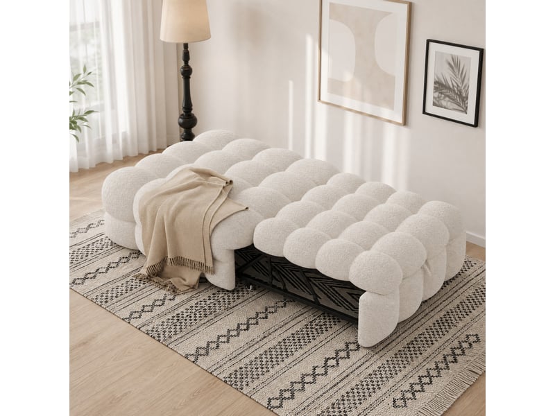  Lit simple convertible en tissu teddy beige  - Conforama B