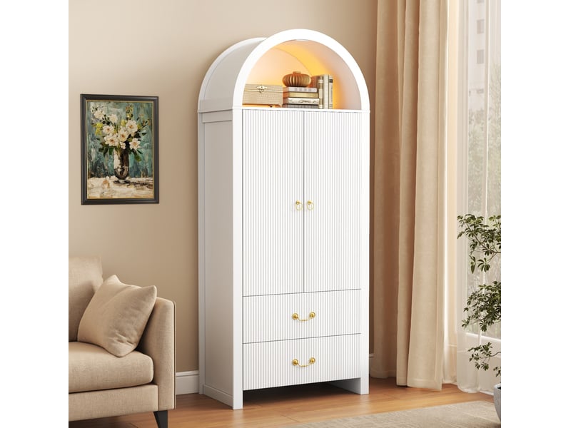 Buffet haut modenvie avec niche arche éclairage led réglable par application 76 x 38 x 180 cm blanc - Conforama E