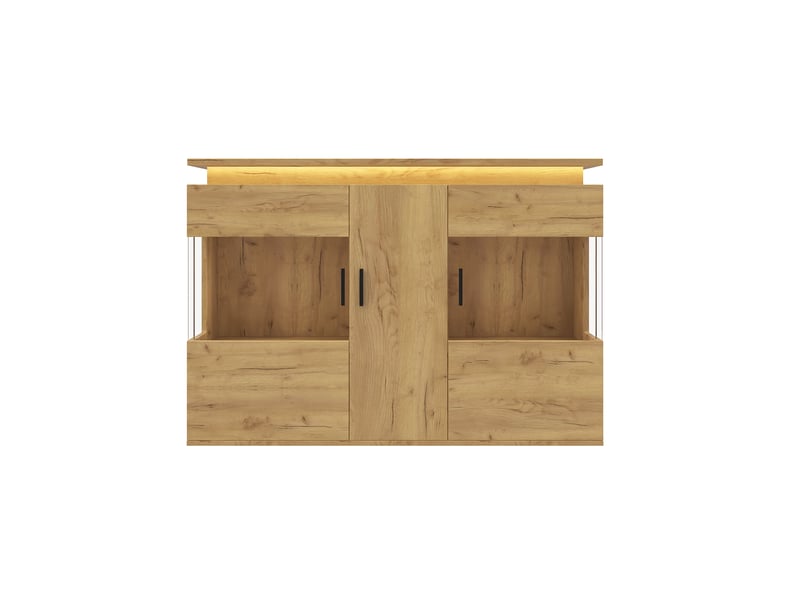  Buffet avec éclairage led et prises usb type-c portes en verre 120x40x79,5 cm  - Conforama A