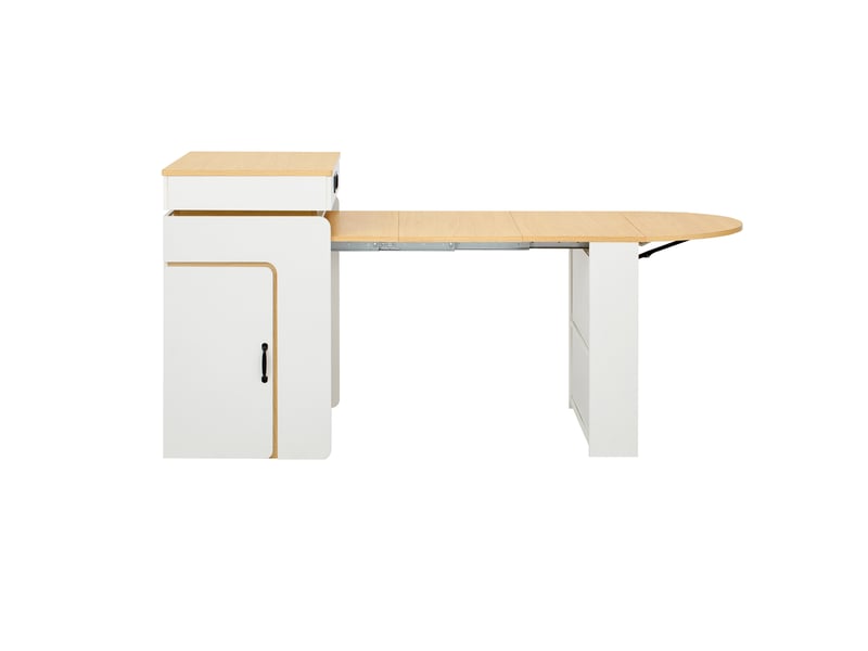 Îlot de cuisine extensible à roulettes avec led, 3 portes 2 tiroirs, blanc - Conforama E