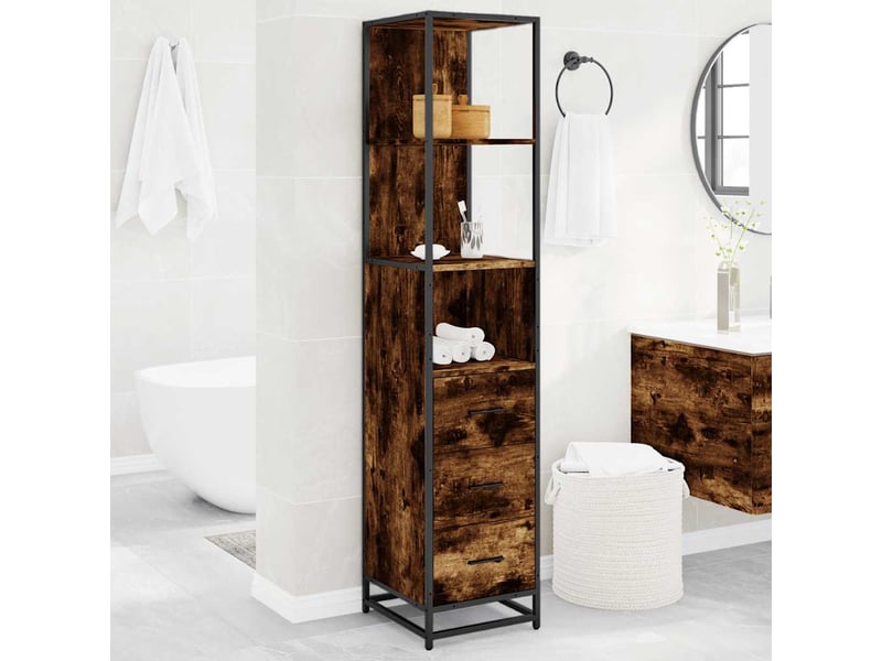 Armoire de salle de bain, cabinet de salle de bain chêne fumé 35x37,5x166 cm cf65066 - Conforama D