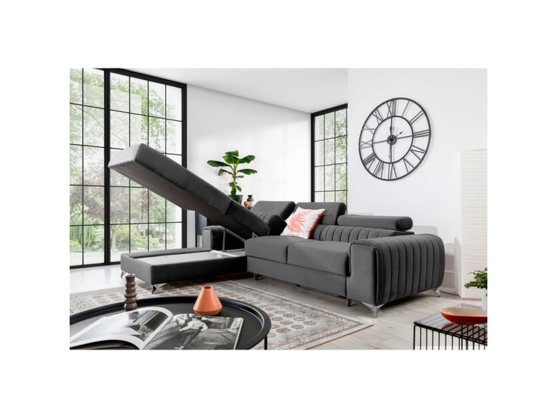 Canapé d'angle gauche gris foncé convertible 3 places jayson avec couchage  - Conforama B