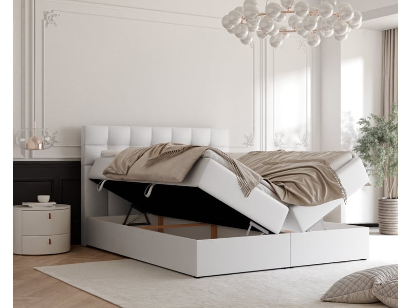  Lit adulte grand - 180x200 cm - matelas ressorts + surmatelas - coffre de rangement - éco-cuir résistant blanc GRAND - Conforama C