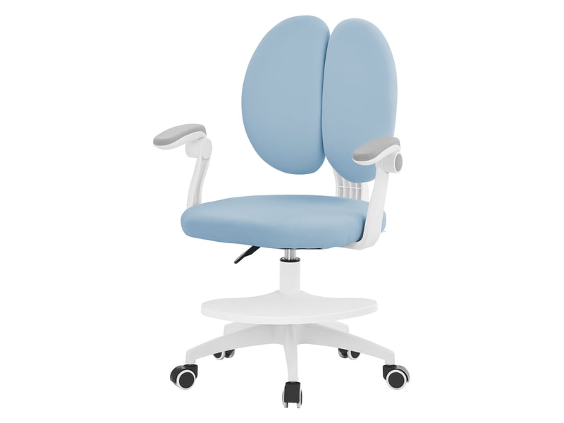  Ml-design chaise de bureau pour enfant 95-107 cm bleu avec dossier divisé et repose-pieds siége d'étude ergonomique pivotant 360° hauteur réglable accoudoirs rabattables tissu respirant confortable  - Conforama A