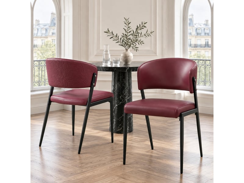  Chaise de salle à manger rembourrée à dossier ergonomique en pu rouge  - Conforama B