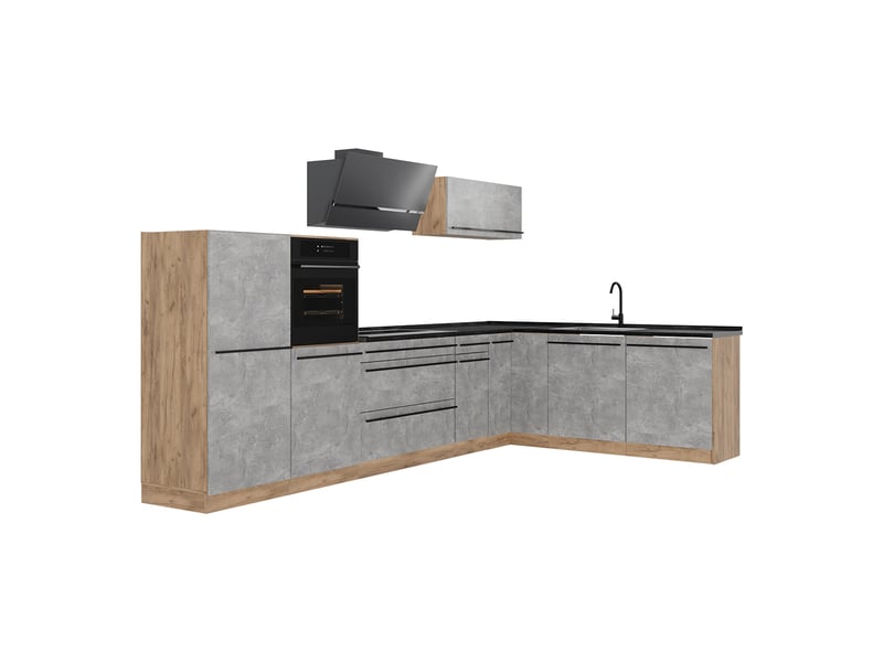  Vicco cuisine en angle, bétonchêne doré, 347 x cm plan de travail anthracite  - Conforama A